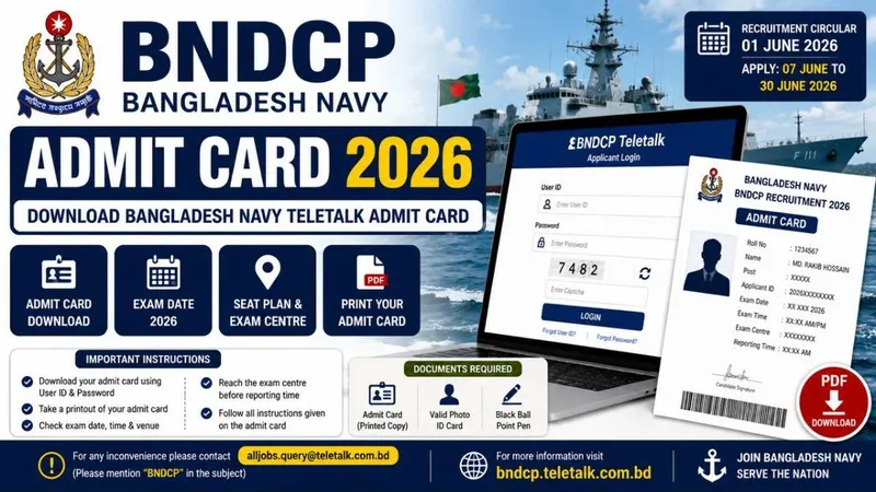 BNDCP Admit Card 2026 – Download Bangladesh Navy Teletalk Admit Card