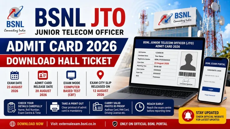 BSNL Junior Telecom Officer JTO Admit Card 2026 – Download Hall Ticket