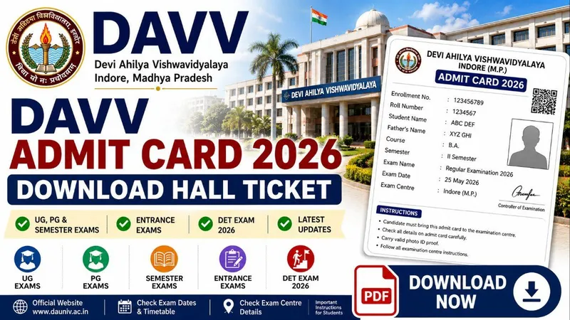 DAVV Admit Card 2026 – Download UG, PG & Entrance Exam Hall Ticket