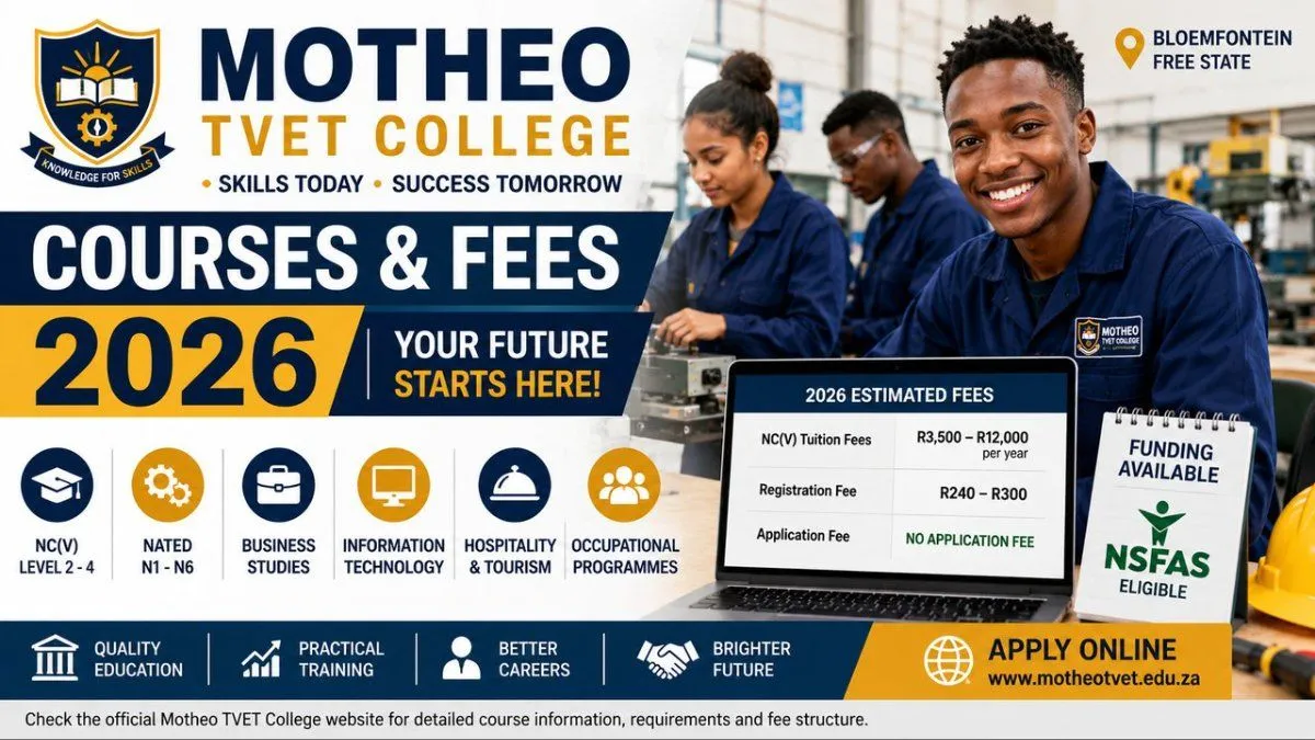 Motheo TVET College Courses and Fees 2026:Programmes & Costs