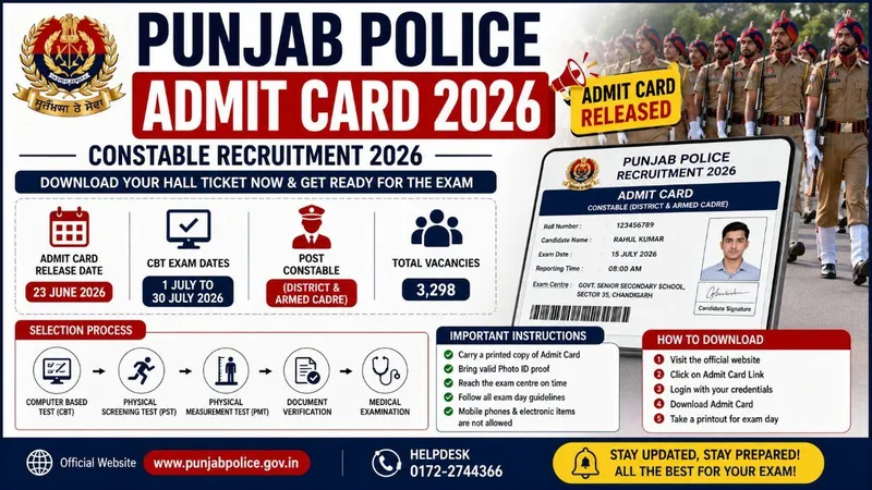 Punjab Police Admit Card 2026 Released: Download Constable Hall Ticket, Exam Date & Complete Guide